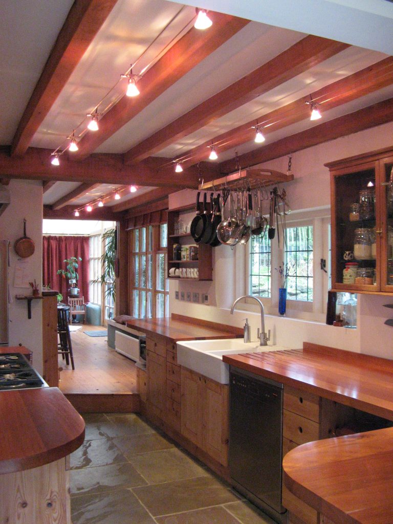 Bespoke kitchen made from reclaimed pine and mahogany